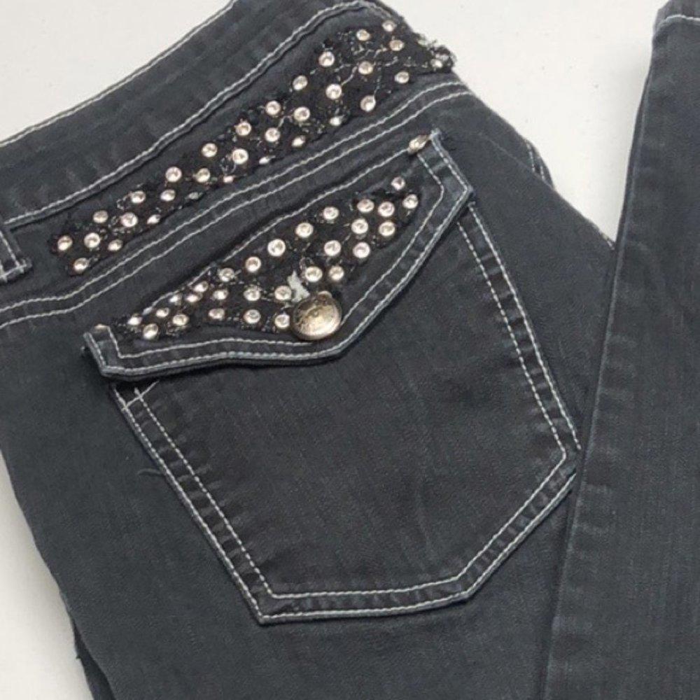 PREMIUM TRULUXE BLACKWASH SLIM-CUT JEANS 31/12x30 CRYSTALS 💎 - Picture 7 of 12
